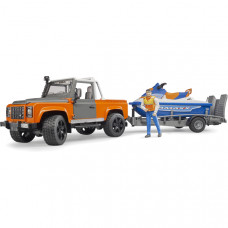 BRUDER LANDROVER DEFENDER + TRAILER MET JETSKI EN BESTUURDER 1:16