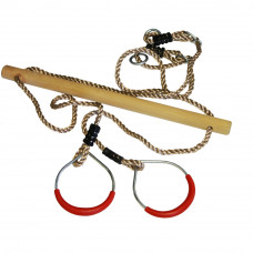 TRAPEZE HOUT/RINGEN IN METAAL 165 CM ø 12 CM
