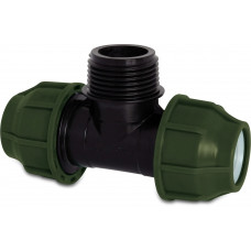 T-STUK 90° PP 20 MM X 3/4" X 20 MM KNEL X BUITENDRAAD X KNEL 10BAR ZWART/GROEN T-STUK 90° PP 20 MM X 3/4" X 20 MM KNEL X BUITENDRAAD X KNEL 10BAR ZWART/GROEN