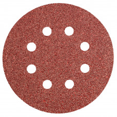 CIRKELSCHUURPAPIER 8 GATEN 125MM VELCRO K40 KORUND KORREL, E TYPE PAPIER 250GR/M2, 5 STUKS VERPAKKING CIRKELSCHUURPAPIER 8 GATEN 125MM VELCRO K40 KORUND KORREL, E TYPE PAPIER 250GR/M2, 5 STUKS VERPAKKING